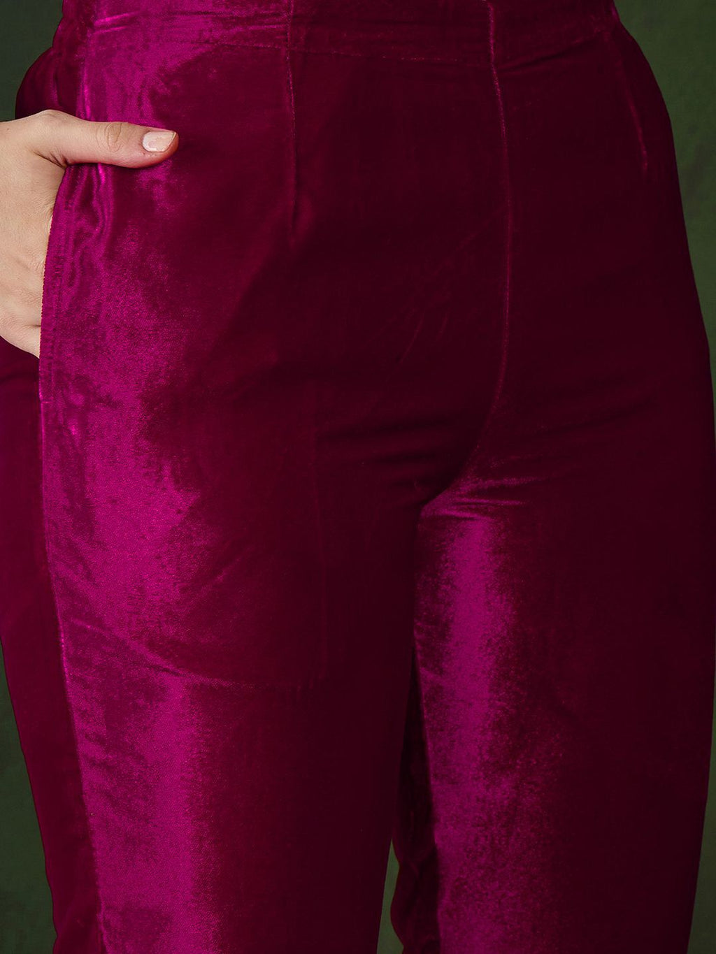 Sangria Embroidered Velvet Kurta & Trousers with Dupatta | Grocsy