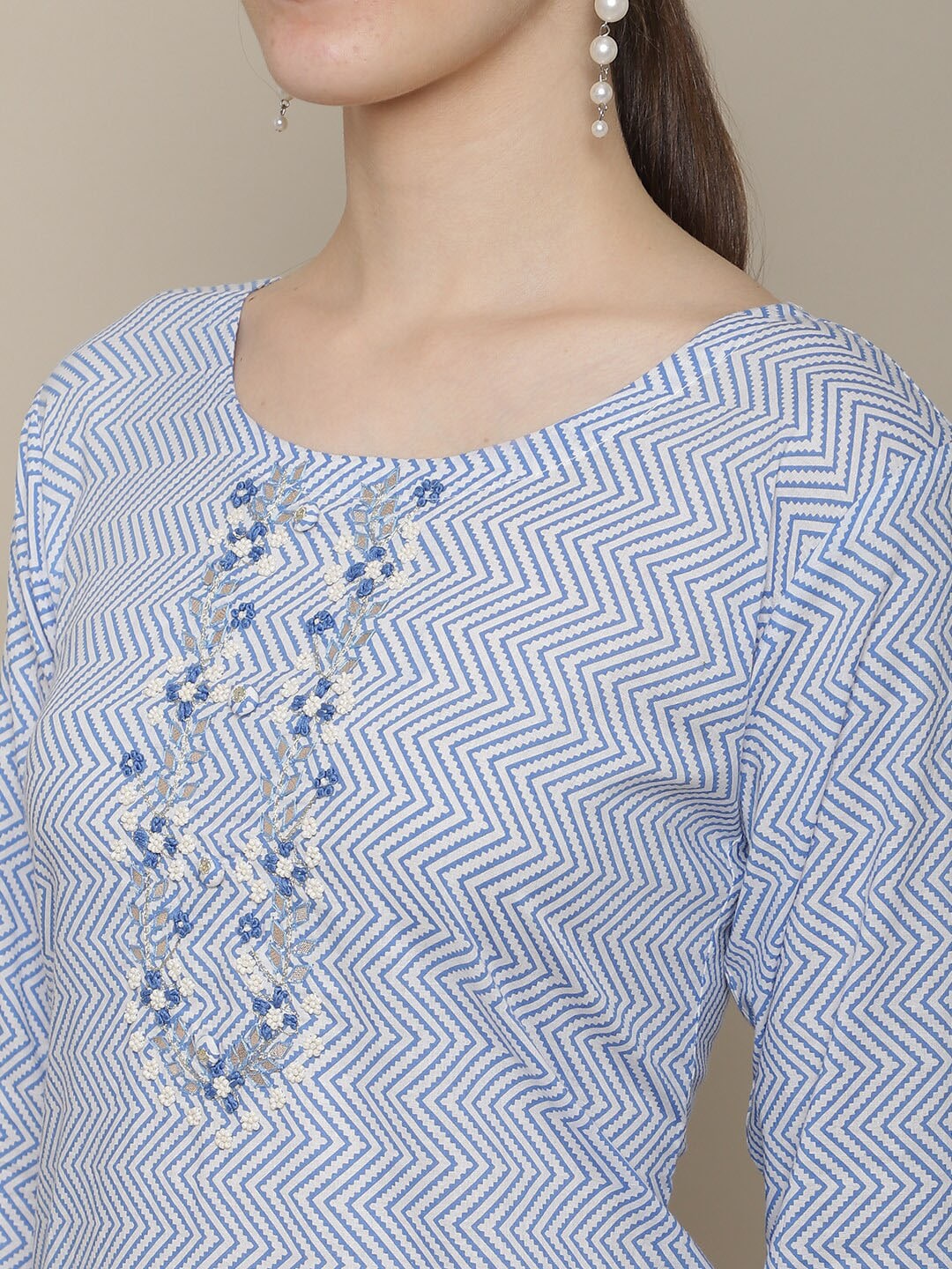 Sangria Women Lavender Geometric Printed Flared Sleeves Thread Work Kurta | Grocsy