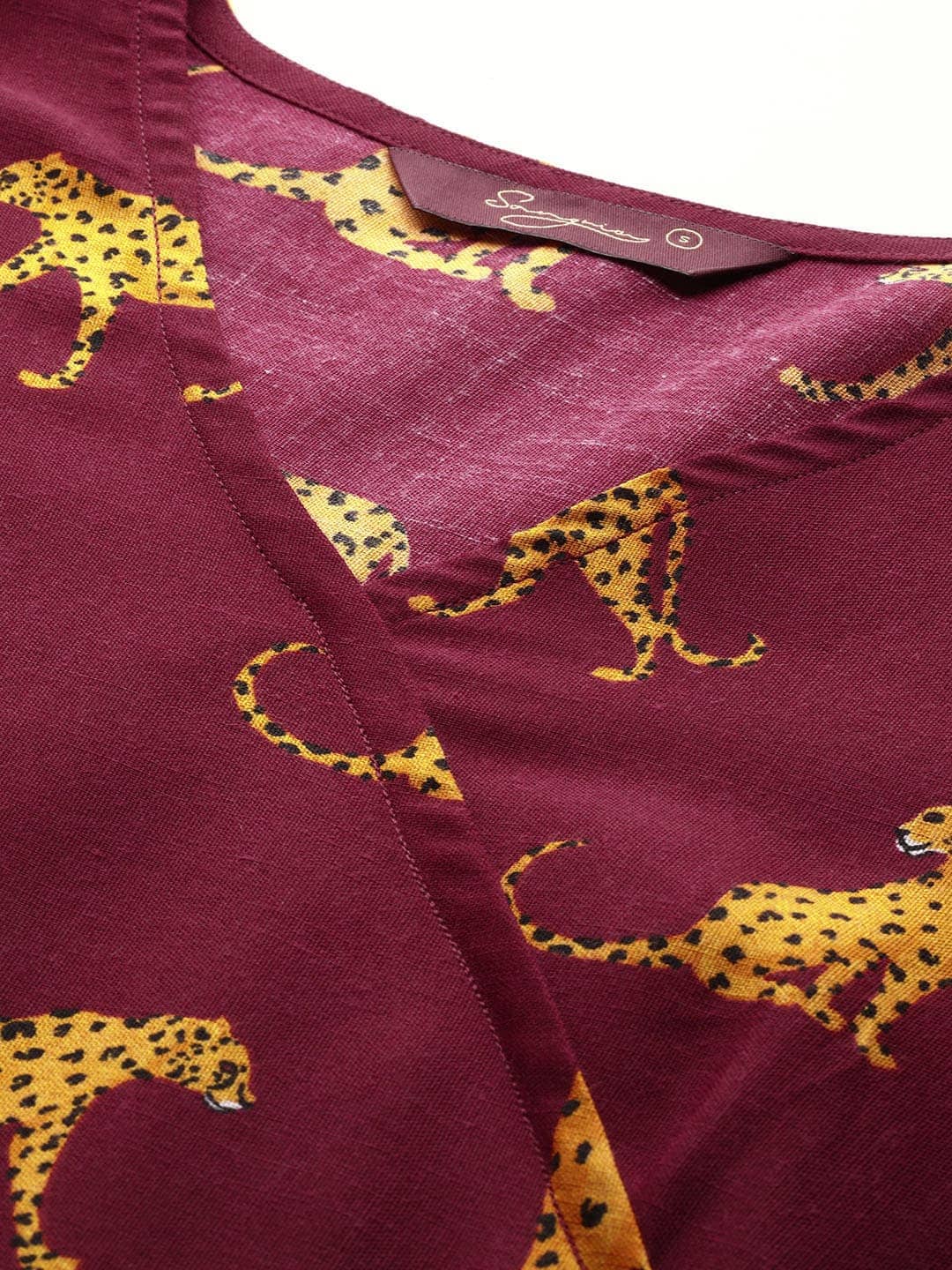 Sangria Animal Print Angrakha Kurta | Grocsy