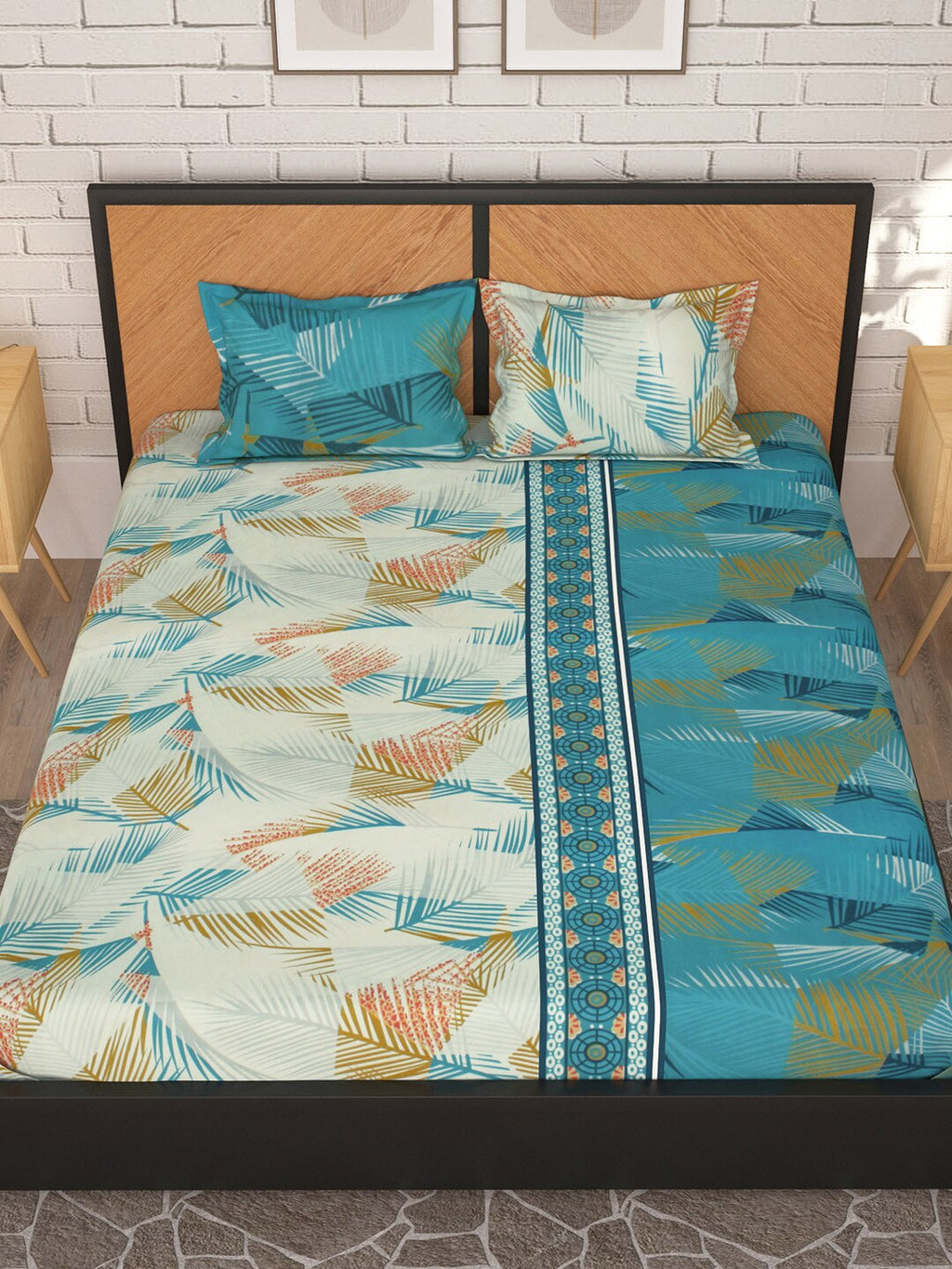 Story@home Blue & White Floral Microfiber 180 TC Queen Bedsheet With 2 Pillow Covers | Grocsy