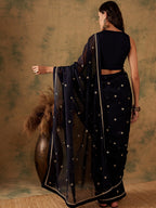 Sangria Floral Sequin Embroidered Organza Sarees | Grocsy