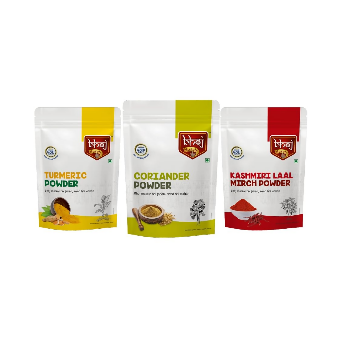 Bhoj Masale Haldi,Dhaniya And Kashmiri Lal Mirch Powder Combo Pack | Grocsy