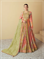 Vastranavya Red Muslin Printed Sequins Beads Work Abaya Style Anarkali Suit | Grocsy