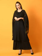 Myshka Women's Black Solid Anarkali Party Kurta Set With Dupatta | Grocsy