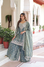 Joban Fashion Grey Readymade Kurta Set With Sequence embroidery Work | Grocsy