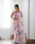 Pink Chinon Designer Digital Printed & Mirror Cut Work Saree - Kriti | Grocsy