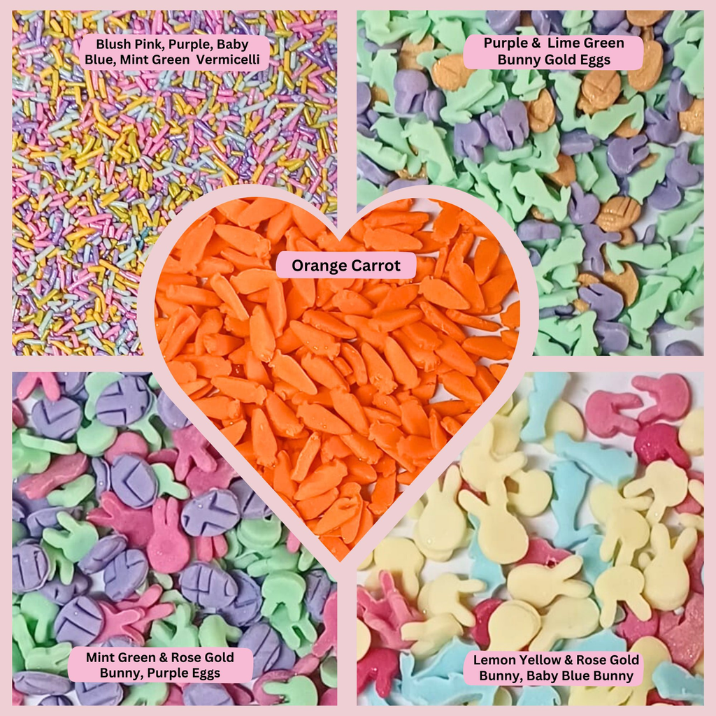 Confect Easter Sprinkles Edible | Mix Pink, Yellow, Red, Silver and Green Vermicelli and Easter Bunny Pack of 5 (EAST 10) - 100Gms | Grocsy