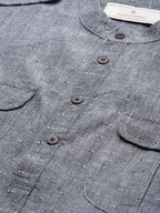 House of Pataudi Men Grey Solid Roll Up Sleeved Pathani Kurta | Grocsy