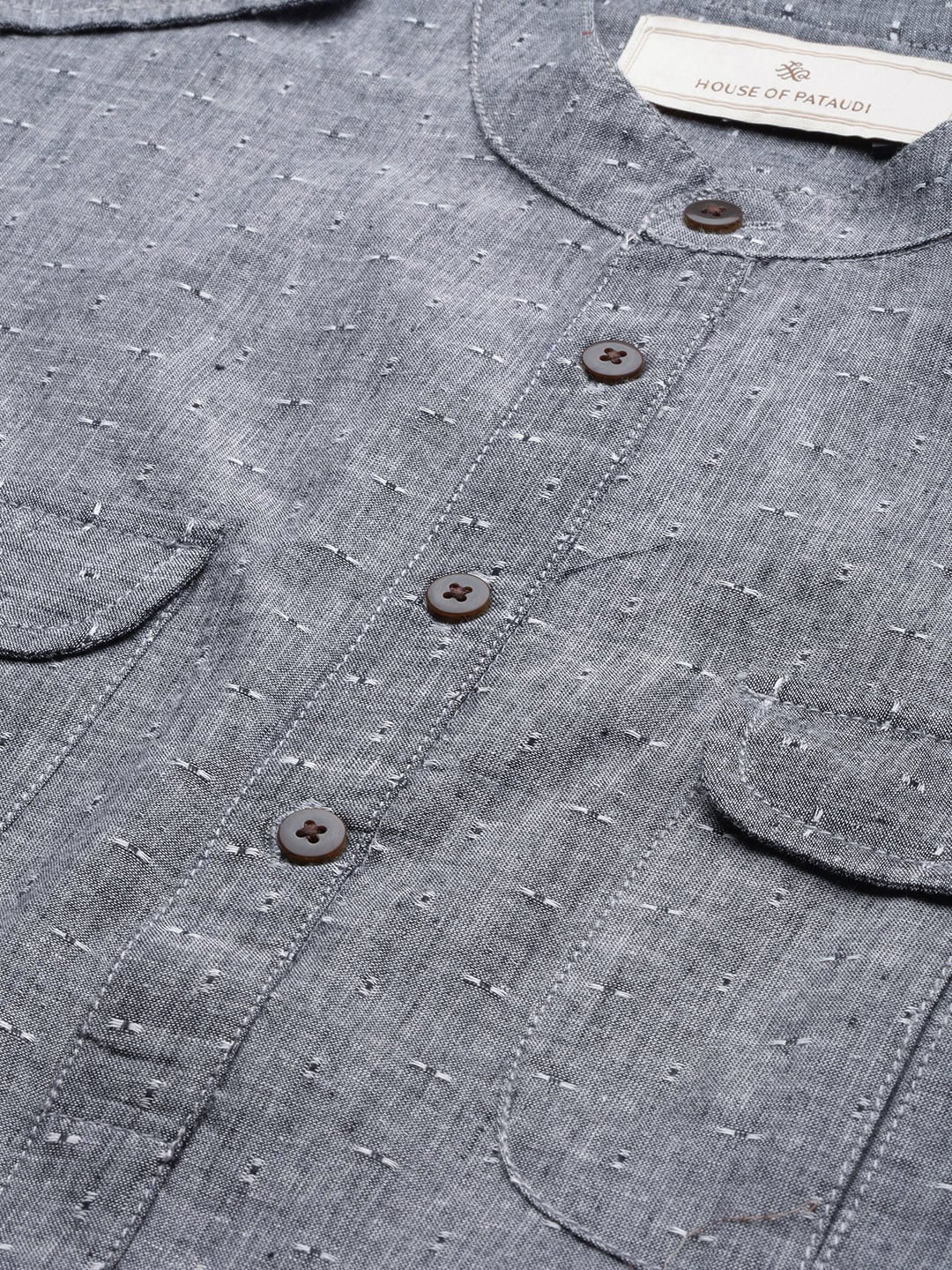 House of Pataudi Men Grey Solid Roll Up Sleeved Pathani Kurta | Grocsy