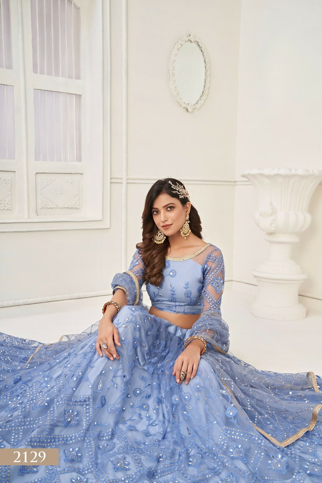 Eilara Women'S Blue Butterfly Net With Sequins And Embroidery Work Lehenga Choli For Party Wear | Grocsy