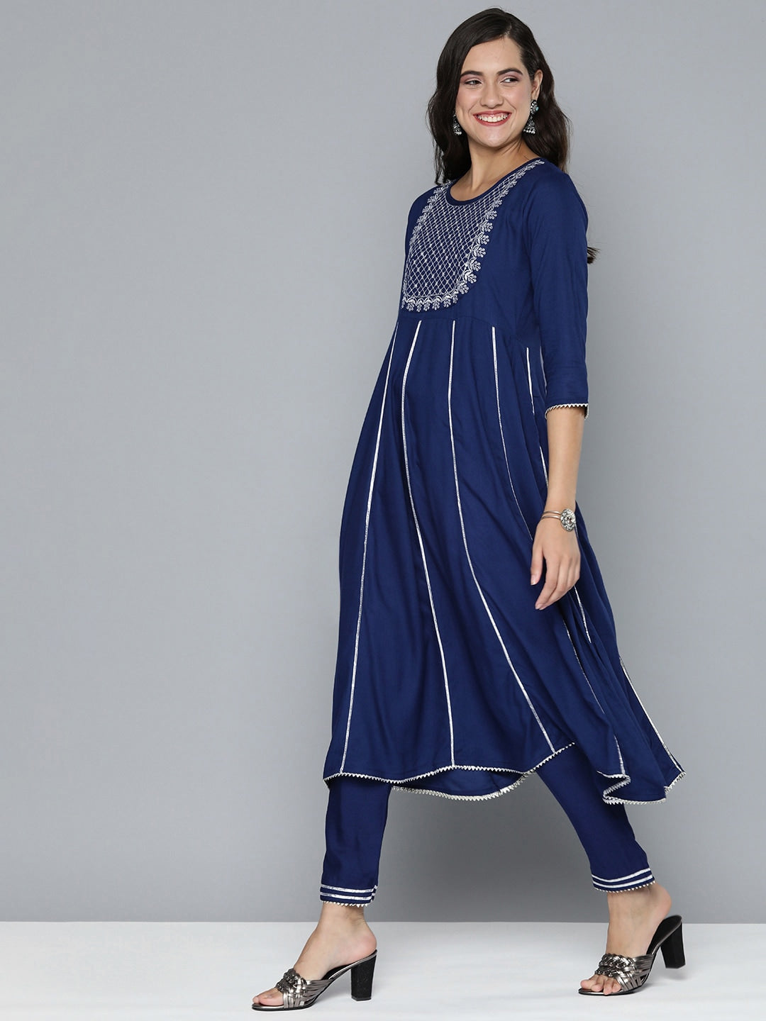 HERE&NOW Ethnic Motifs Embroidered Gotta Patti Kurta With Trousers & With Dupatta | Grocsy