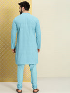 House of Pataudi Men Pure Cotton Schiffli Thread Work Jashn Kurta with Pyjamas | Grocsy