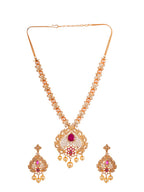 Saraf RS Jewellery Gold-Polished White & Pink American Diamond Studded & Beaded Handcrafted Jewellery Set | Grocsy