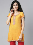 Souchii Women Yellow Embroidered Thread Work Kaftan Kurta | Grocsy
