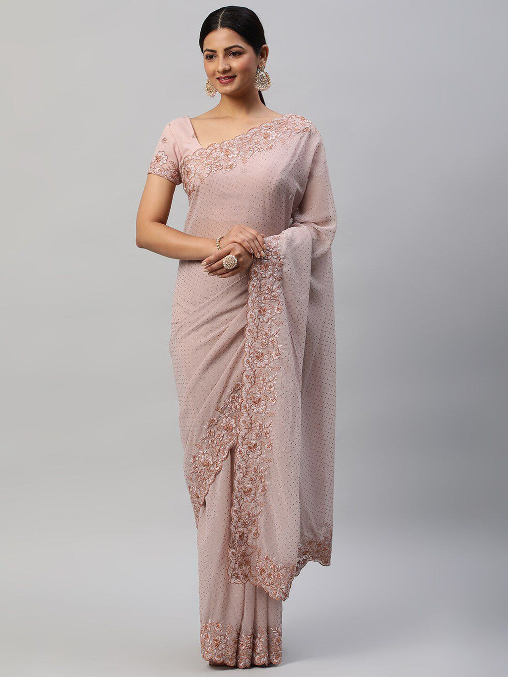 kasee Mauve Polka Dots Embroidered Saree | Grocsy