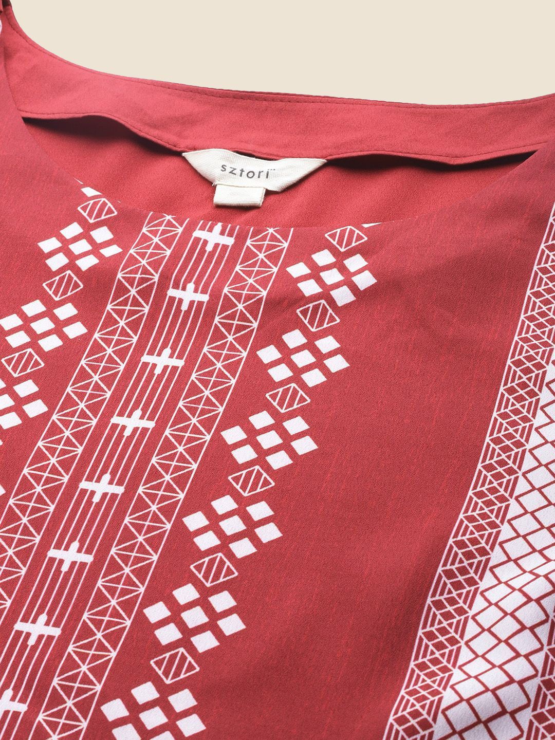 Sztori Plus Size Geometric Printed Round Neck Straight Kurta | Grocsy