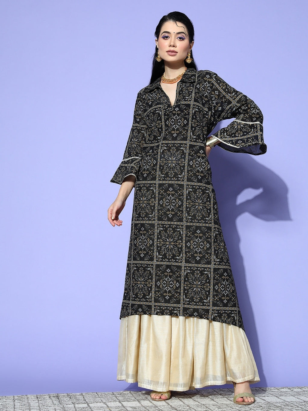 Sangria Women Black New Neckline Kurta | Grocsy