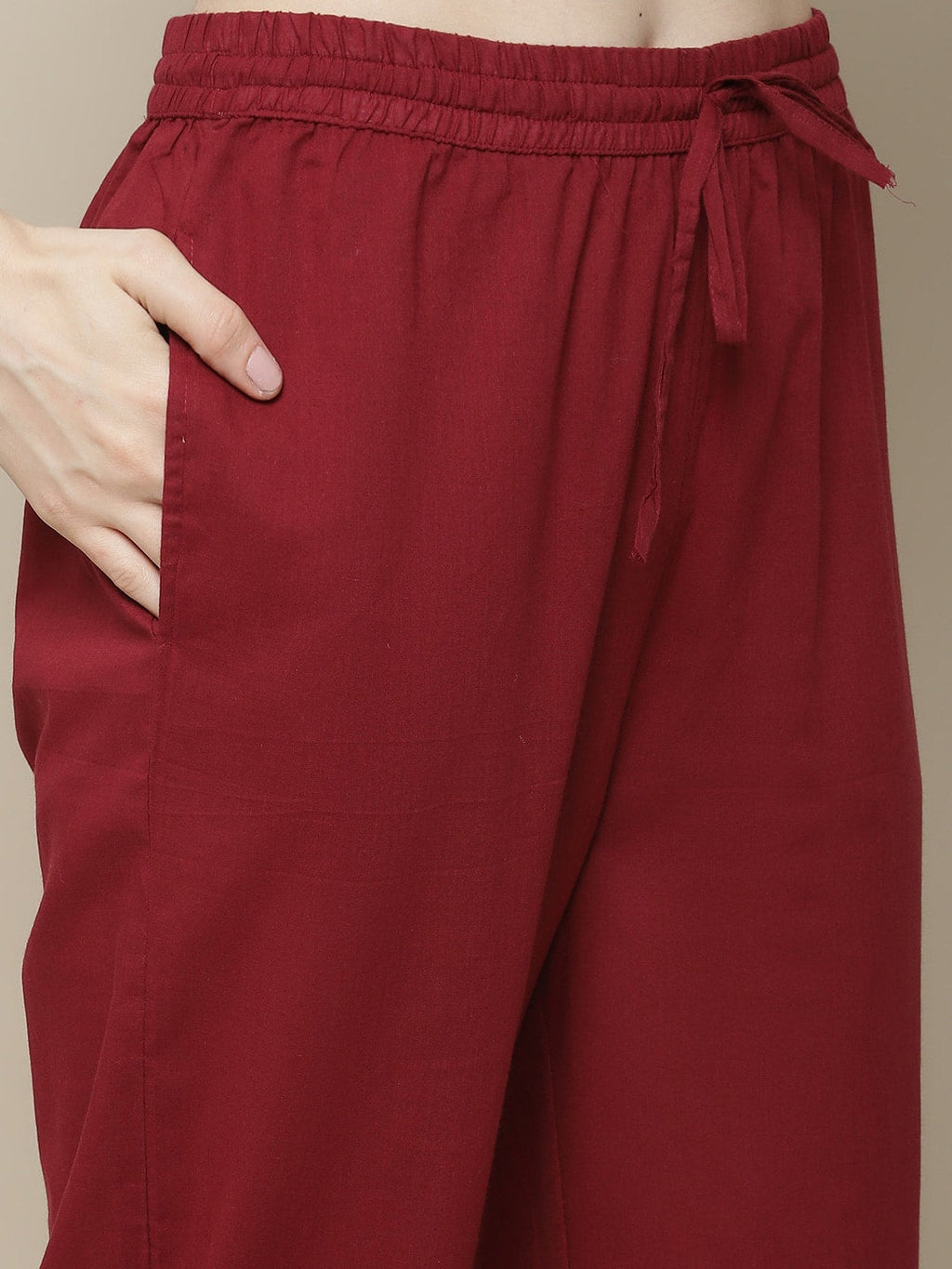 Sangria Women Maroon Floral Printed Pure Cotton Straight Kurta with Trousers | Grocsy