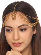 Yellow Chimes Gold-Polished Red & Green Stone-Studded Layered Bridal Traditional Mathapatti | Grocsy