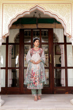 Vaasva Women Maroon Muslin Floral Printed Alia Cut Kurta, Pant & Dupatta set | Grocsy