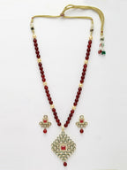 NVR Women's Red Kundan-Studded & Beaded Handcrafted Jewellery Set | Grocsy