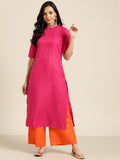 Sangria Women Pink & Orange Solid Thread Work Kurta with Palazzos | Grocsy