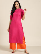 Sangria Women Pink & Orange Solid Thread Work Kurta with Palazzos | Grocsy