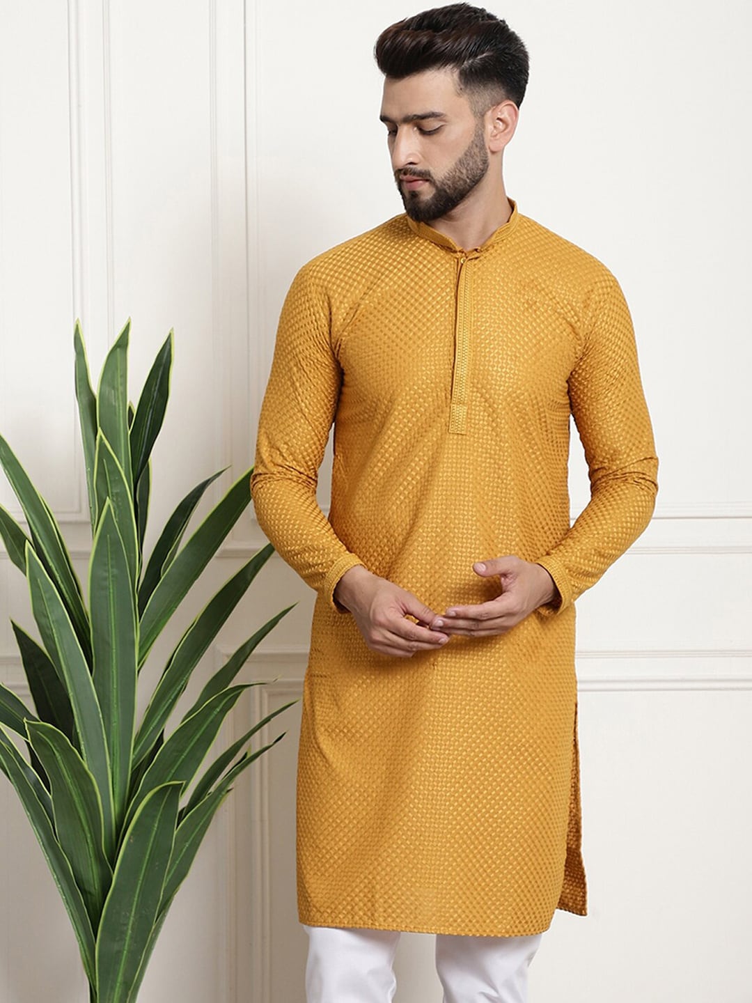 Sojanya Geometric Embroidered Thread Work Pure Cotton Straight Kurta | Grocsy