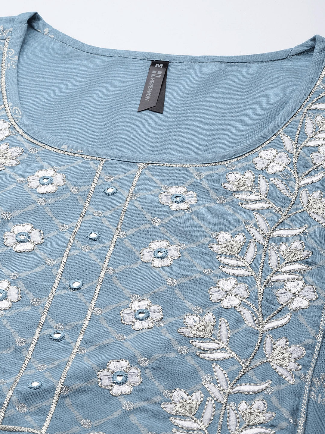 HERE&NOW Women Blue & White Ethnic Embroidered Kurta with Trousers & With Dupatta | Grocsy
