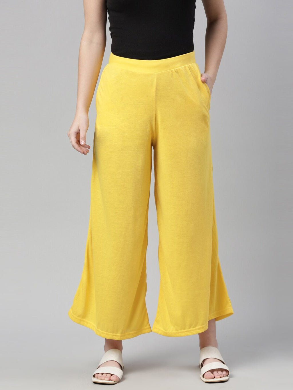 Souchii Yellow Knitted Ethnic Palazzos | Grocsy