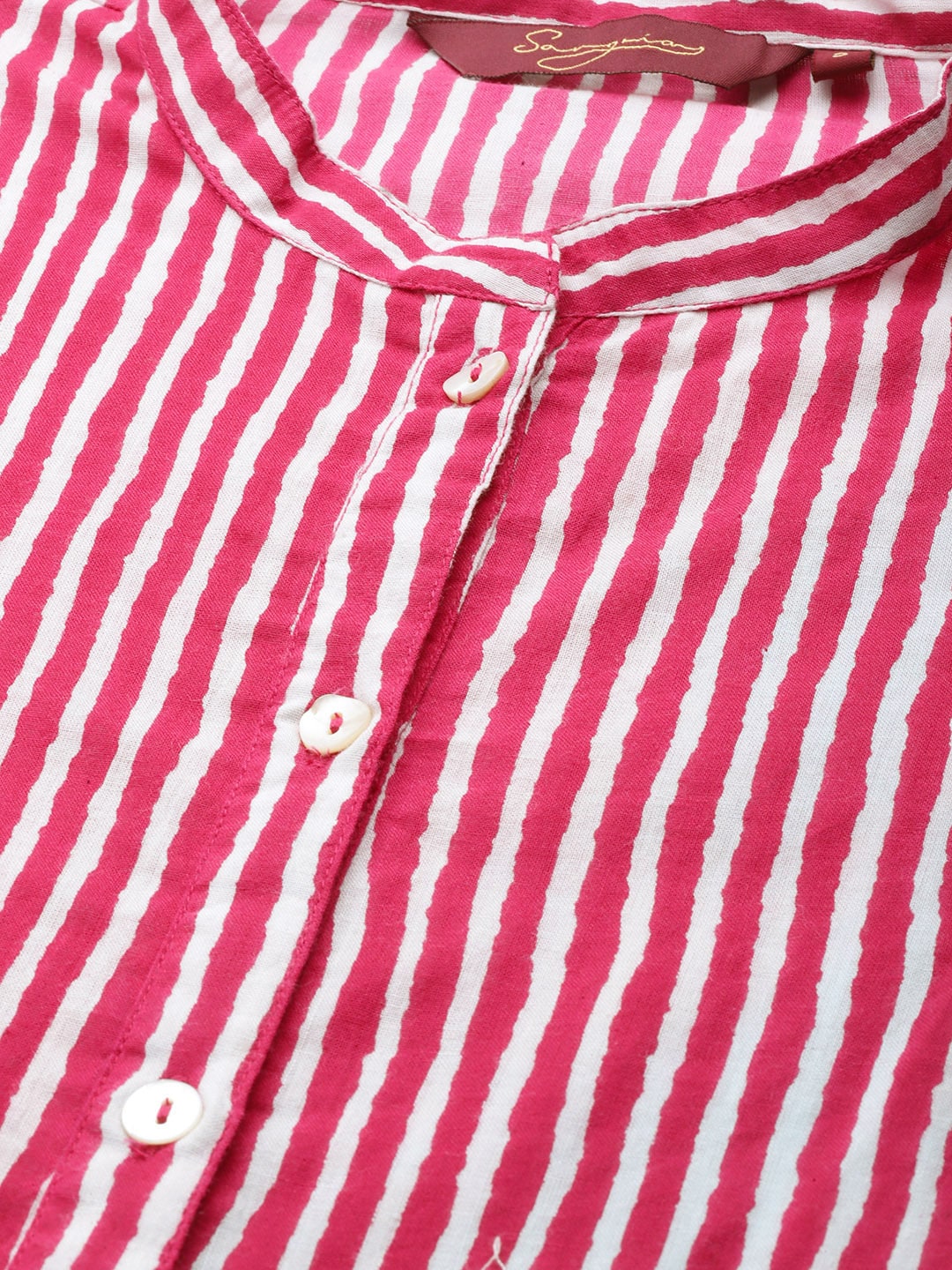 Sangria Women Pink Striped Pure Cotton Kurta with Palazzos | Grocsy