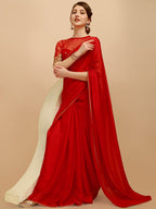 Sangria Red Silk Blend Embroidered Saree | Grocsy
