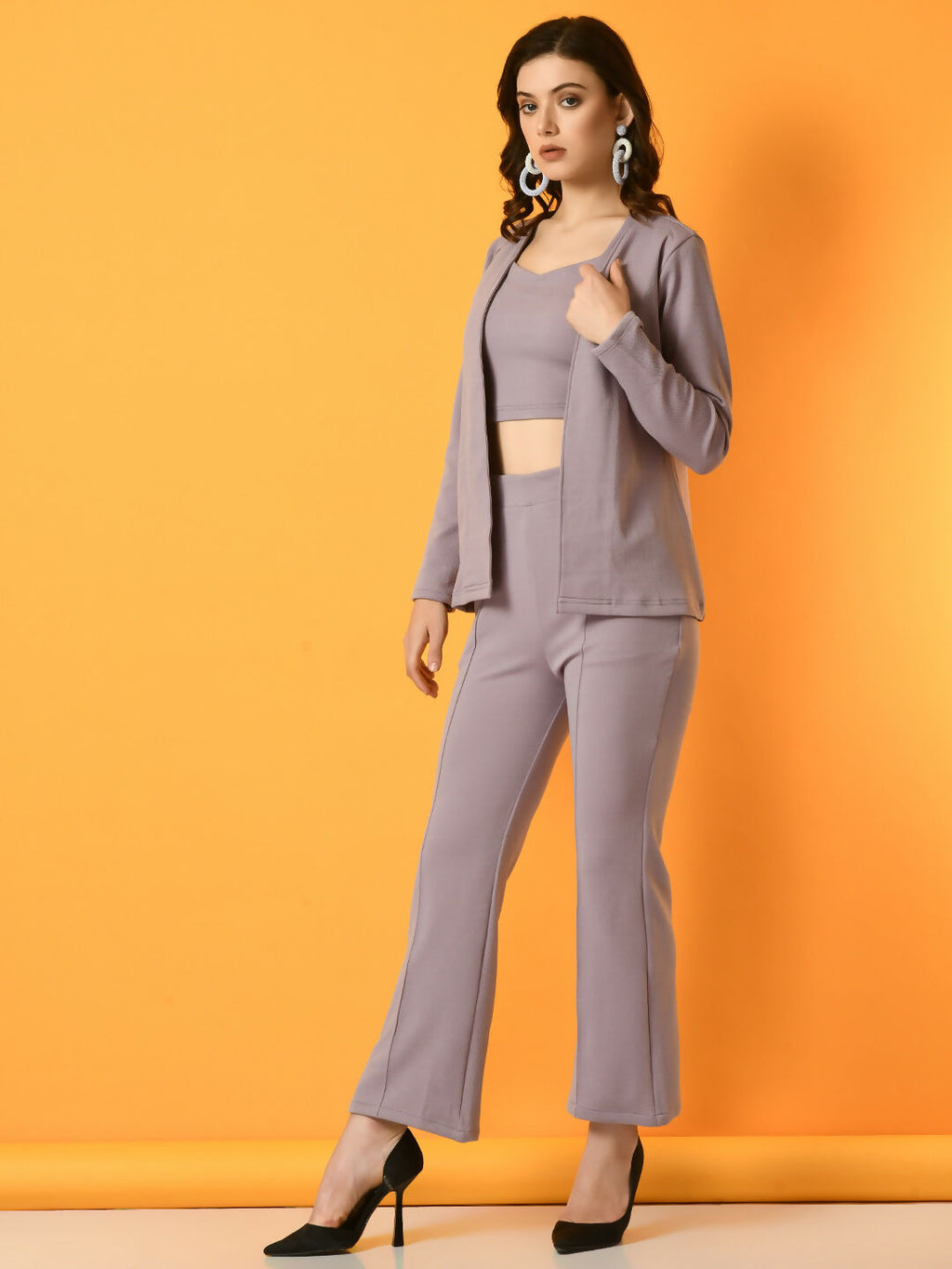 Myshka Women's Lavender Solid Jacket | Grocsy