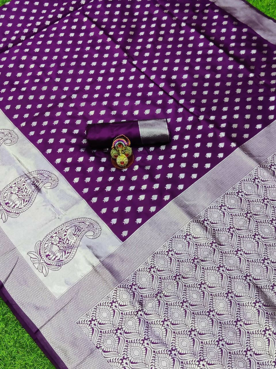 DEIANA'S Beautiful Designer Golden zari Soft Lichi Silk Saree - Wine | Grocsy