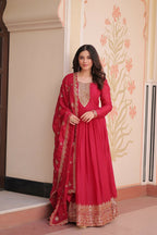 Joban Fashion Pink Georgette Sequence Embroidery Work Kurta Set | Grocsy