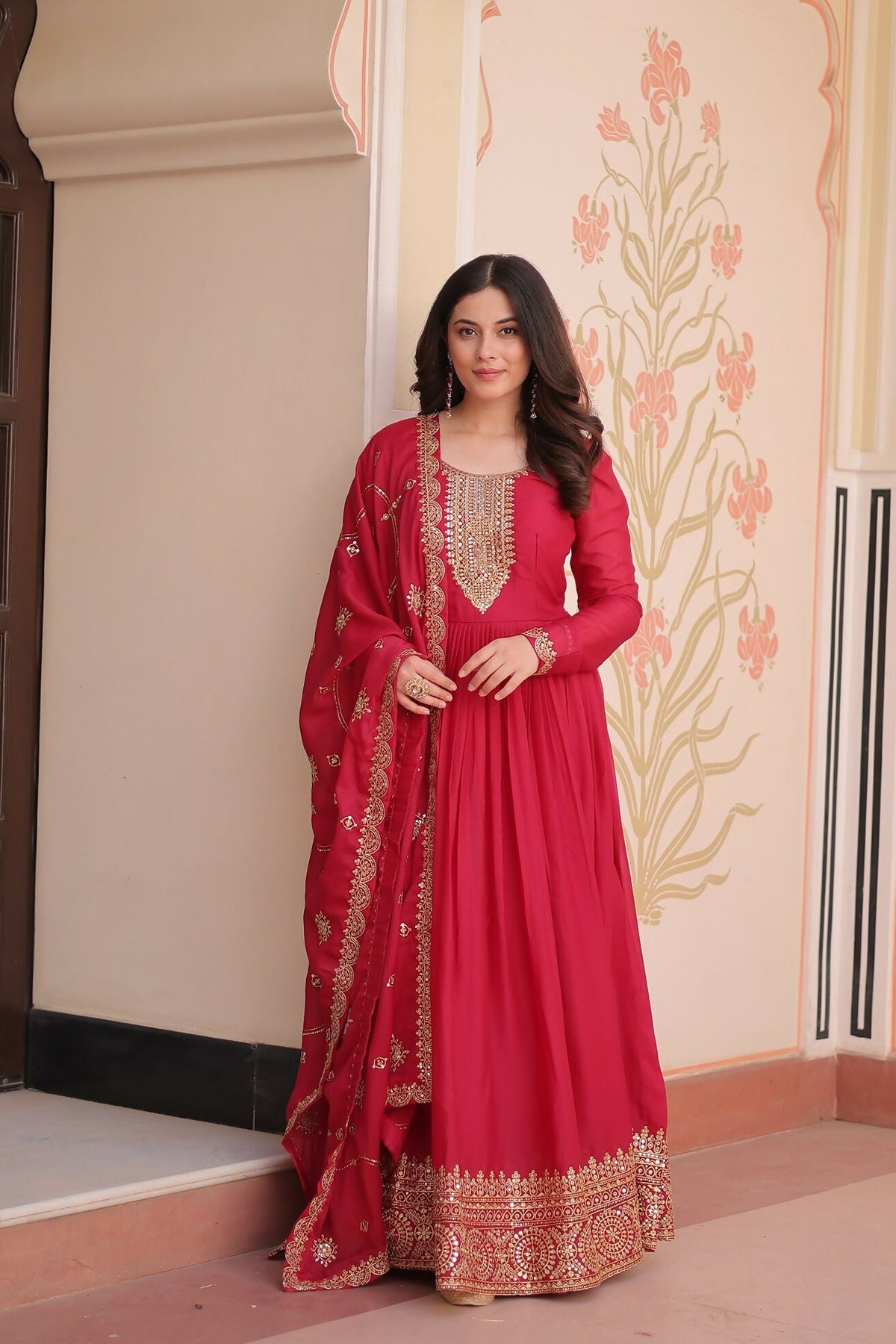 Joban Fashion Pink Georgette Sequence Embroidery Work Kurta Set | Grocsy