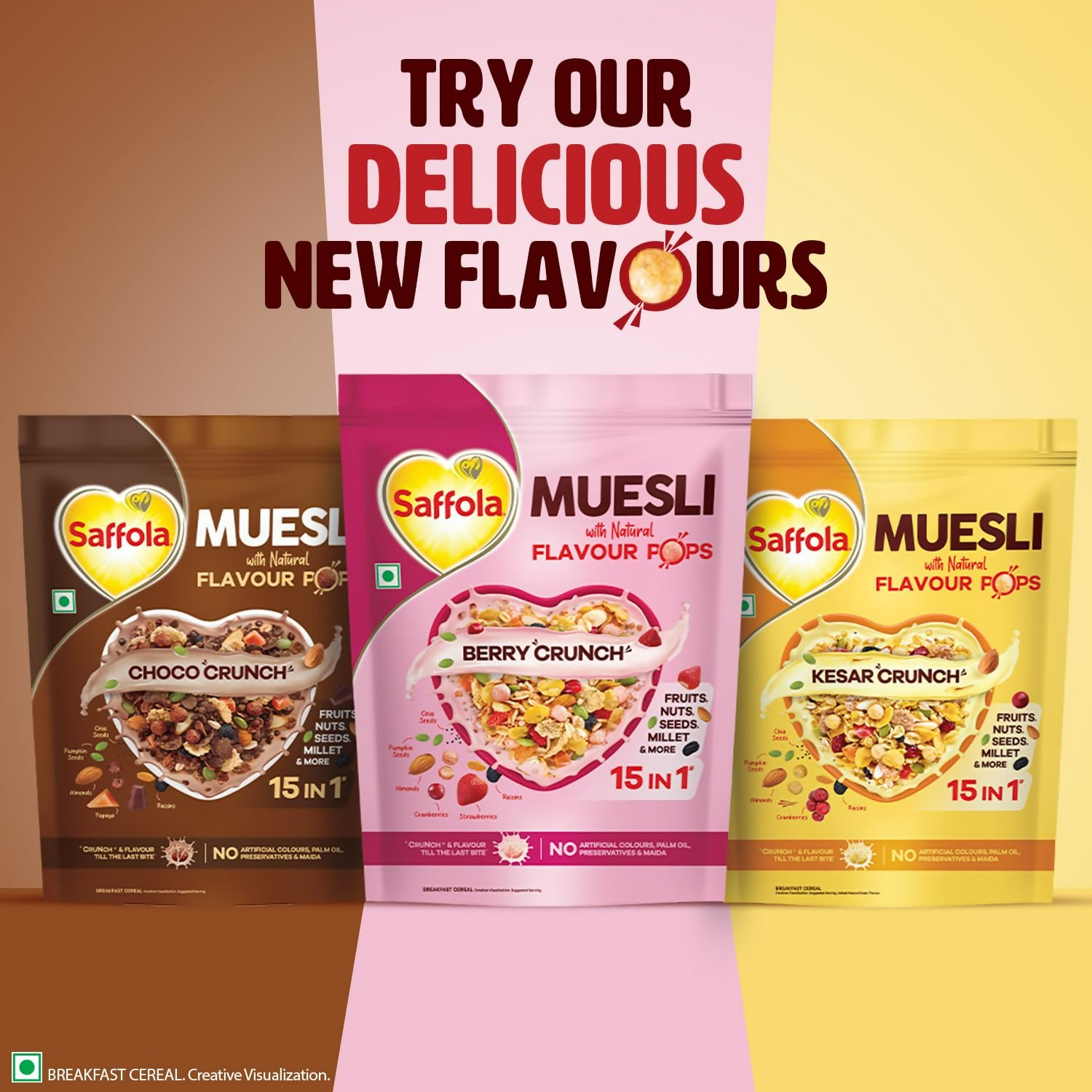 Saffola Muesli Fruit & Nut Berry Crunch with Flavour Pops | Grocsy