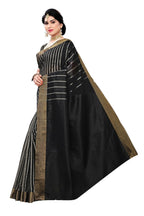 Vamika Black and White Lines Cotton Silk Weaving Saree (Paithani Black) | Grocsy
