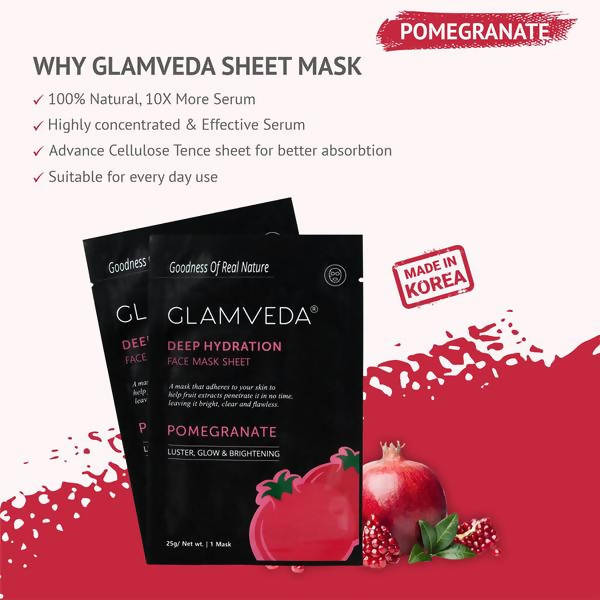 Glamveda Pomegranate Sheet Mask- Brightening & Radiance | Grocsy