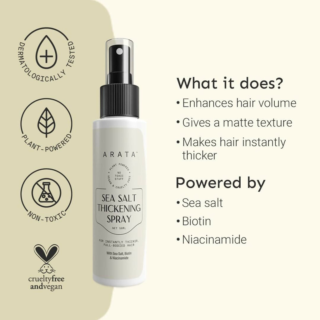 Arata Sea Salt Volumizing Hair Spray Infused with Niacinamide, Biotin & Sea Salt For Instantly Thicker, Full-Bodied Hair | Grocsy