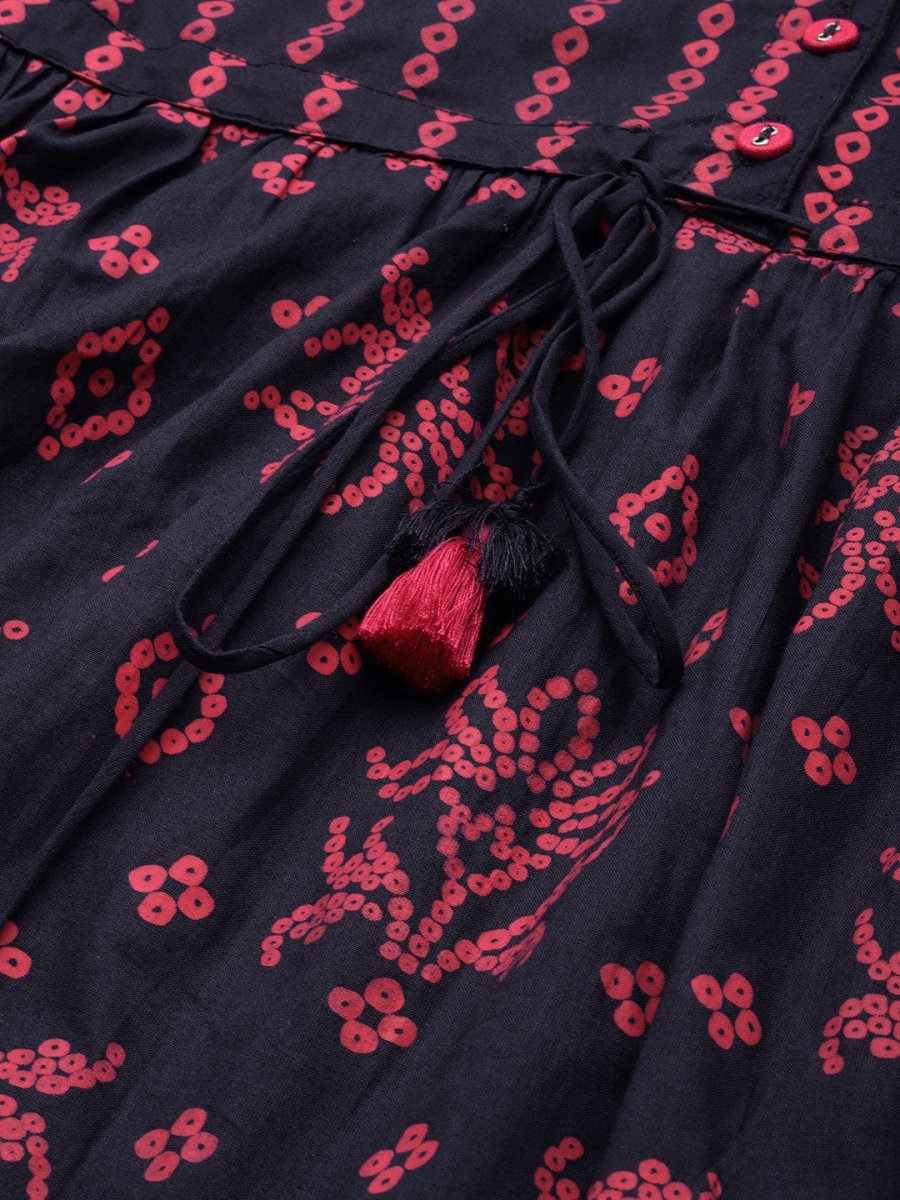 All About You Women Blue & Pink Bandhani Printed Pleated Kurti with Palazzos | Grocsy