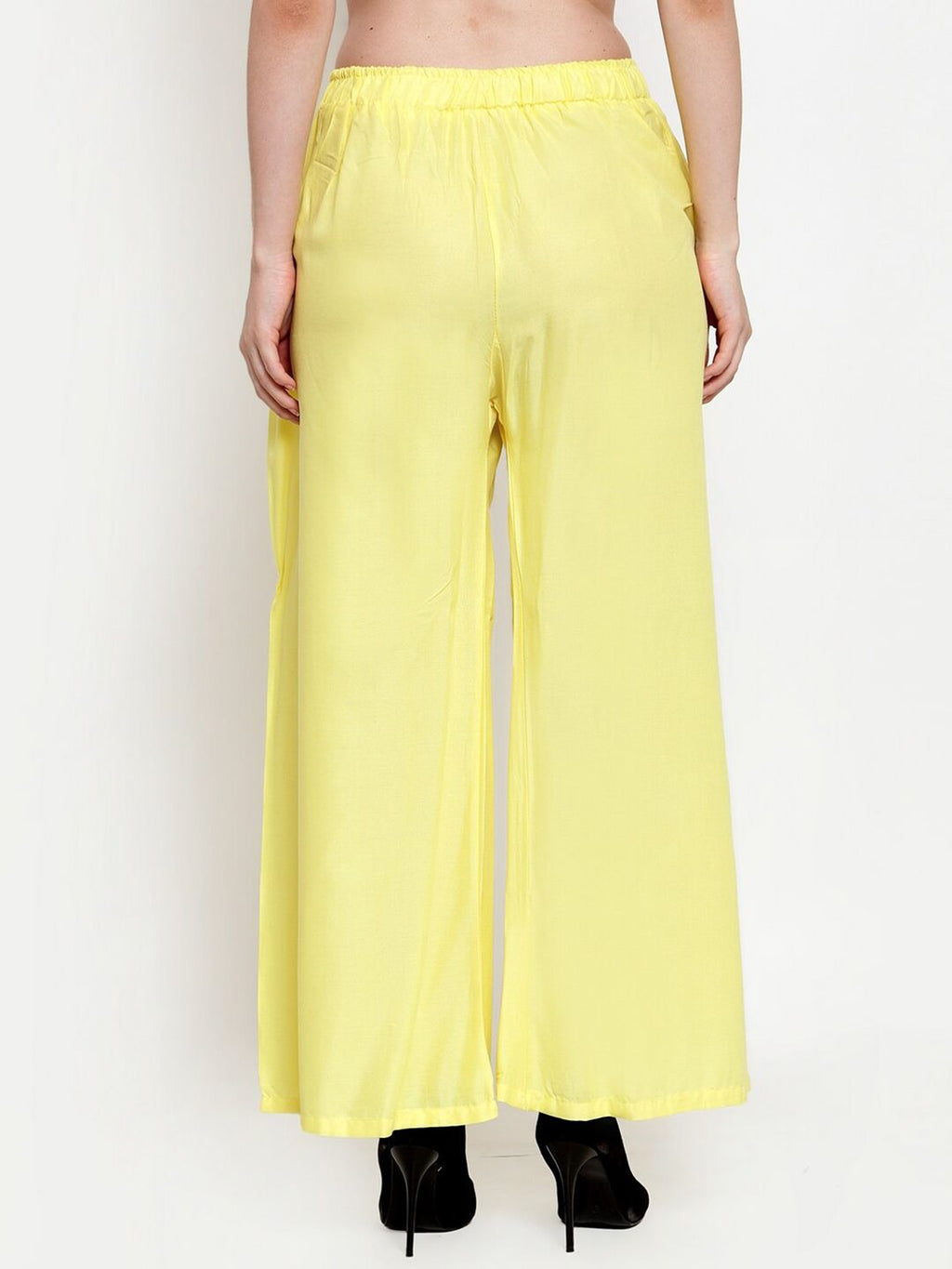 TAG 7 Women Yellow Solid Flared Ethnic Palazzos | Grocsy