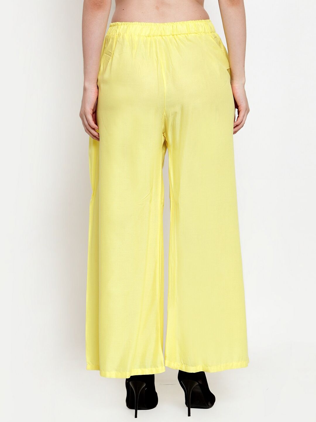 TAG 7 Women Yellow Solid Flared Ethnic Palazzos | Grocsy