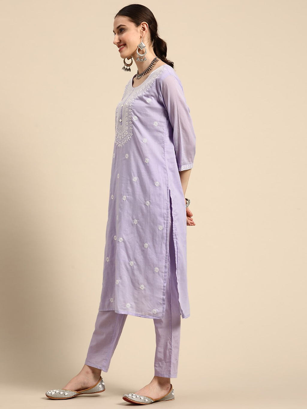 Sangria Women Floral Embroidered Pure Cotton Kurta with Trousers & With Dupatta | Grocsy