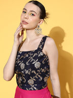InWeave Women's Blue Brocade Strappy Top W Fuchsia Blue Brocade Palazzo Set | Grocsy