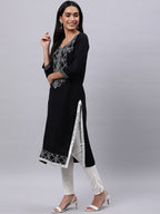 Souchii Black Ethnic Motifs Yoke Design Thread Work Grandeur & Majestic Artwork Kurta | Grocsy