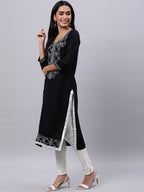 Souchii Women Black Ethnic Motifs Yoke Design Thread Work Kurta | Grocsy