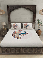 JAIPUR FABRIC Off White & Red Printed 240 TC Cotton King Bedsheet with 2 Pillow Covers | Grocsy