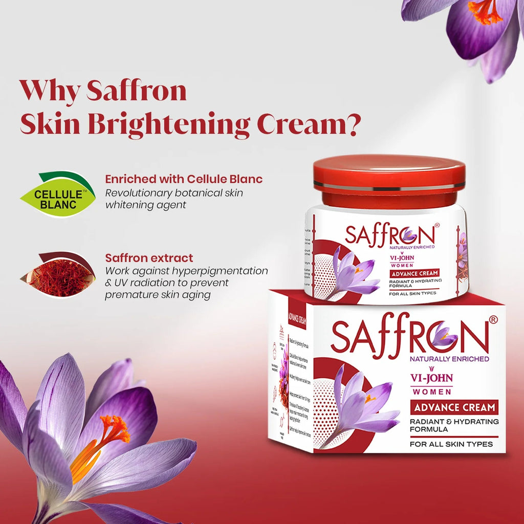 VI-JOHN Women Saffron Advance Skin Fairness Cream with Vitamin E & Mulberry Extracts | Grocsy