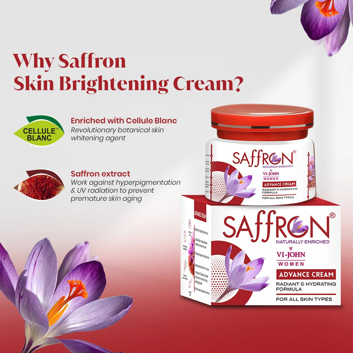 VI-JOHN Women Saffron Advance Skin Fairness Cream with Vitamin E & Mulberry Extracts | Grocsy